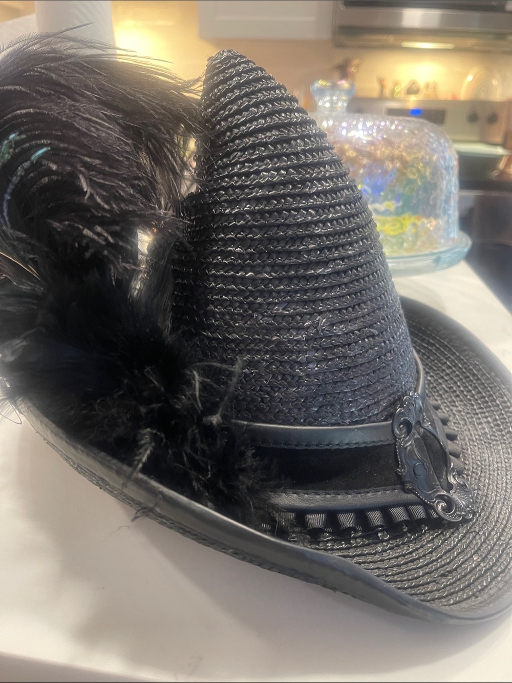 Rare Blonde Swan Black Straw Witch Hat
